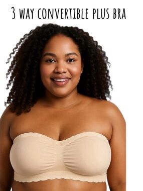 Bandeau Push Up Bra Seamless Convertible Plus Size Full Support in Cream NWOT